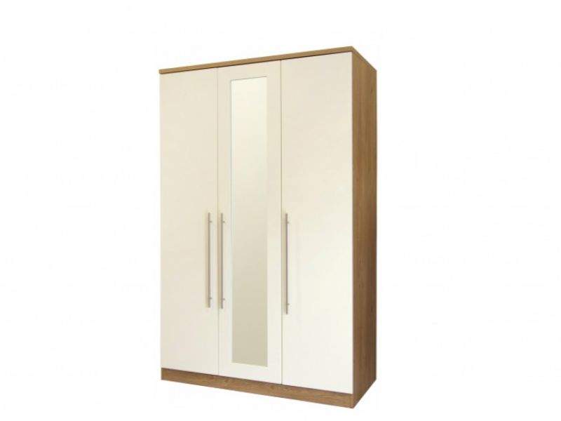 GFW Keswick 3 Door Cream Gloss Wardrobe With Mirrors