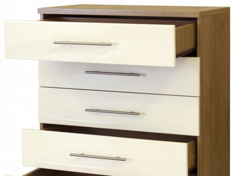 GFW Keswick 5 Drawer Cream Gloss Chest