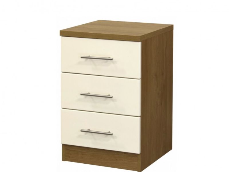 GFW Keswick 3 Drawer Cream Gloss Bedside