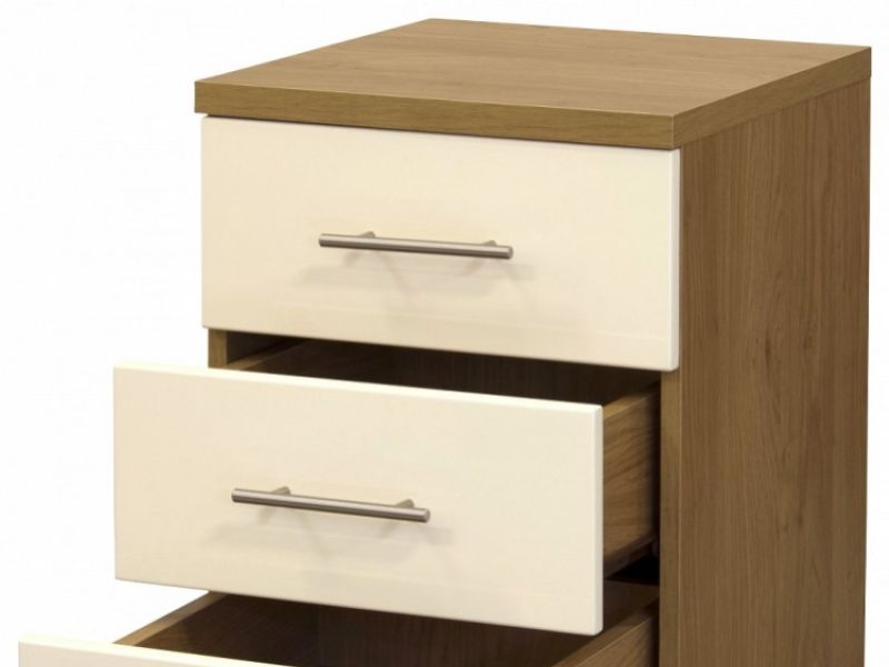 GFW Keswick 3 Drawer Cream Gloss Bedside