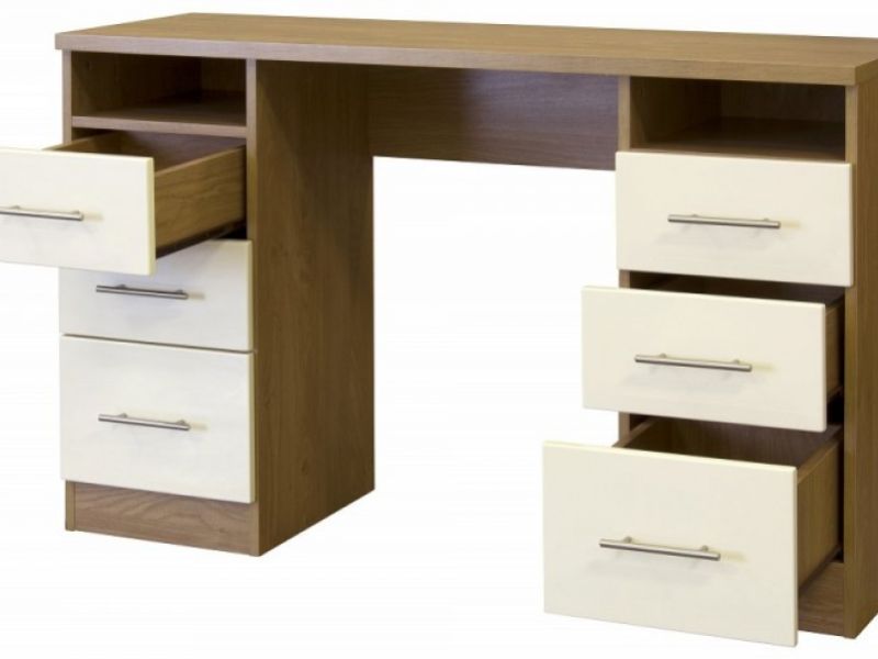 GFW Keswick Cream Gloss Twin Pedestal Dressing Table