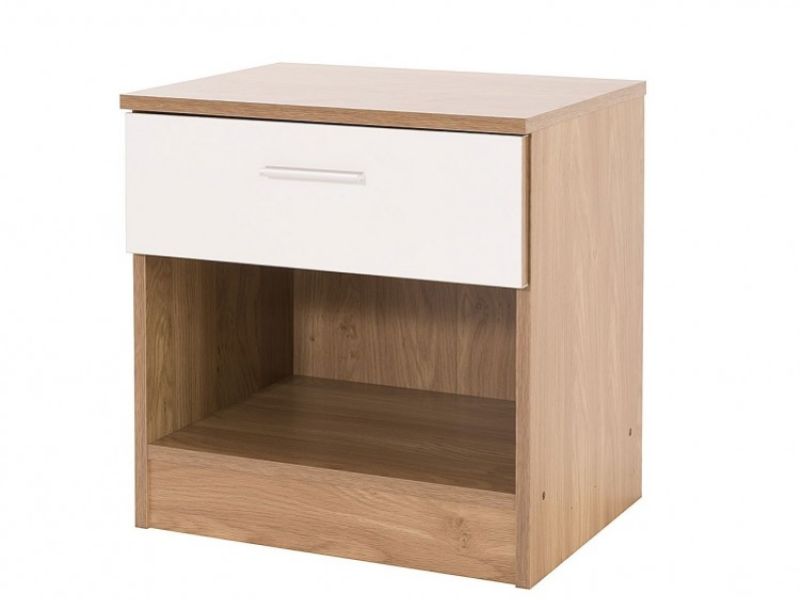 GFW Ottawa 1 Drawer Bedside in Oak and White Gloss