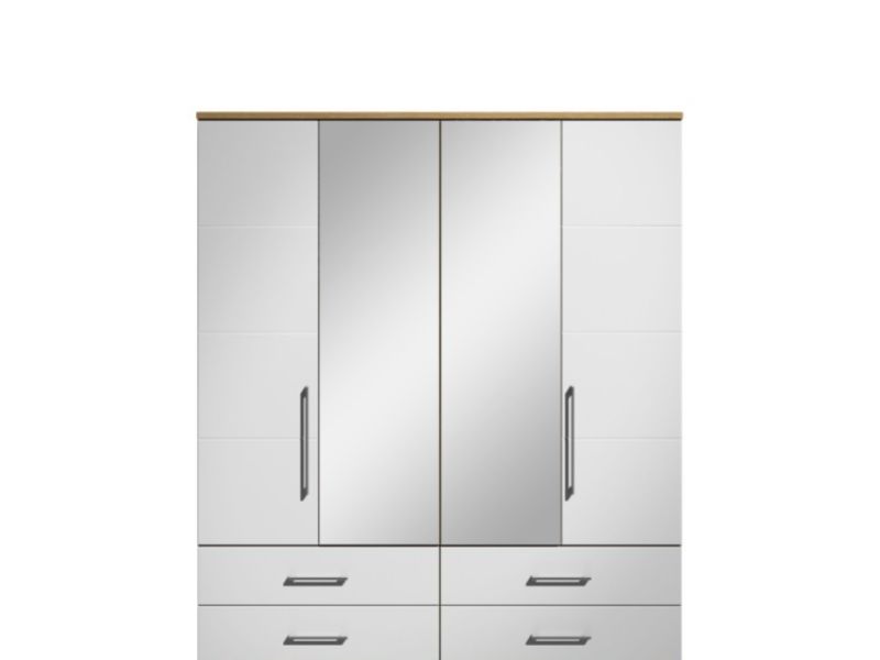 KT Halo Gloss White 4 Door Mirrored Gents Wardrobe