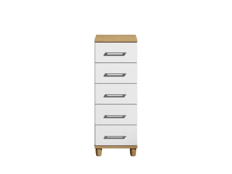 KT Halo Gloss White 5 Drawer Narrow Chest