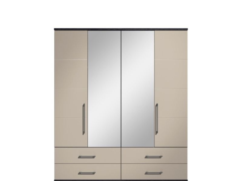 KT Halo Gloss Pale Grey 4 Door Mirrored Gents Wardrobe
