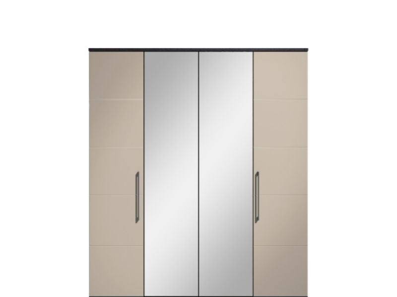 KT Halo Gloss Pale Grey 4 Door Wardrobe With Centre Mirrors