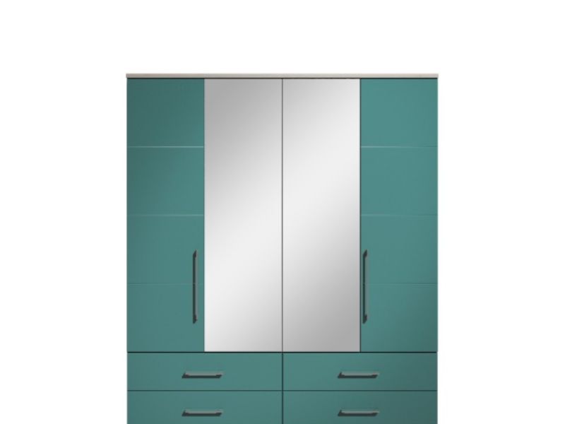 KT Halo Gloss Lagoon Grey 4 Door Mirrored Gents Wardrobe