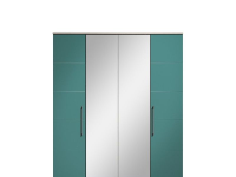KT Halo Gloss Lagoon 4 Door Wardrobe With Centre Mirrors