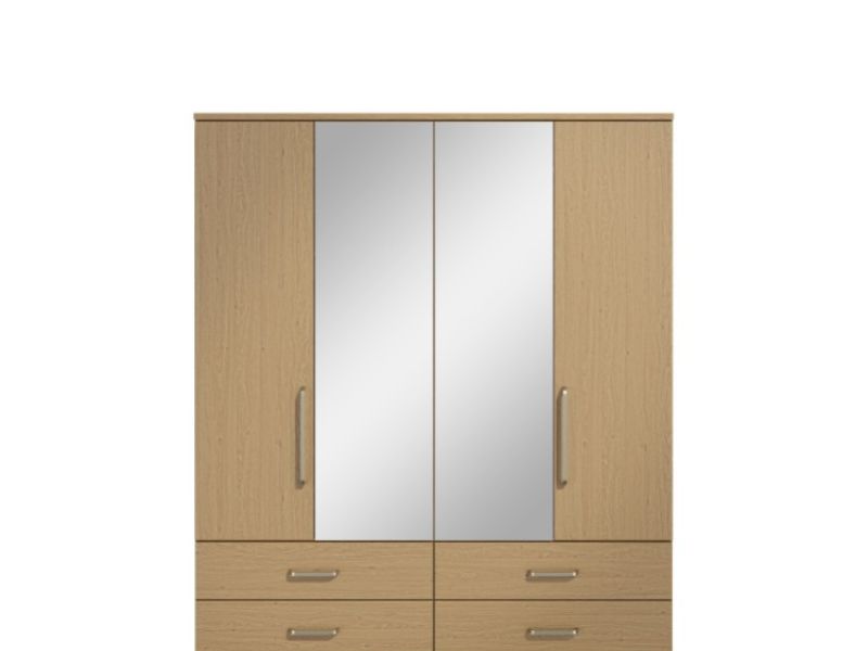 KT Deco Oak 4 Door Mirrored Gents Wardrobe