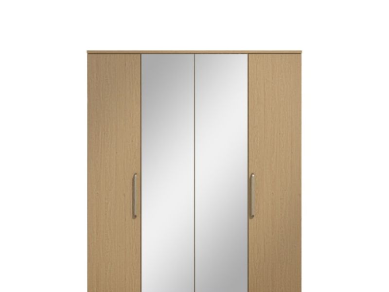KT Deco Oak 4 Door Mirrored Wardrobe