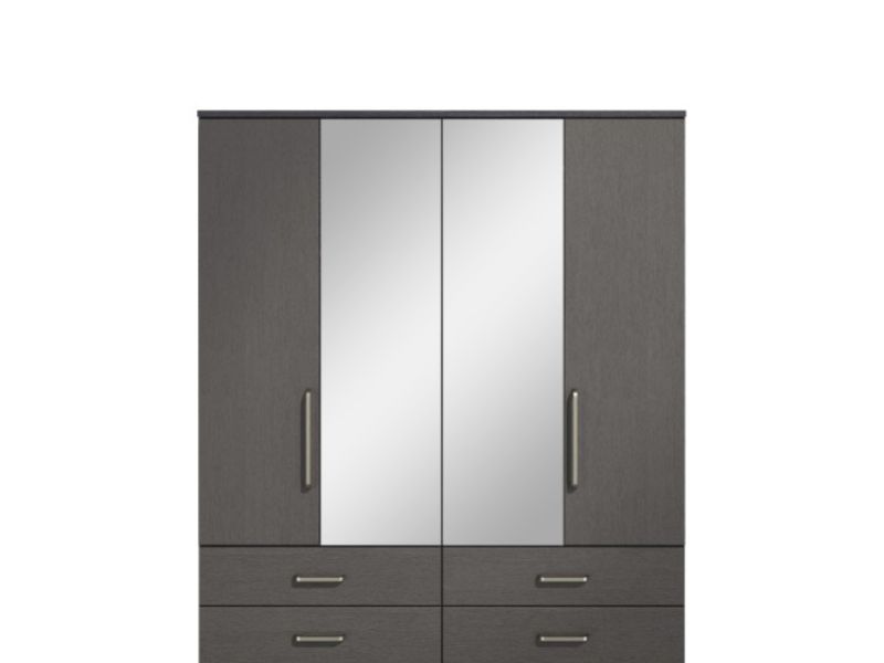 KT Deco Black And Graphite 4 Door Mirrored Gents Wardrobe