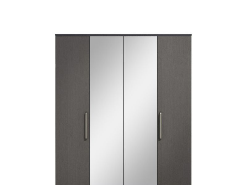 KT Deco Black And Graphite 4 Door Mirrored Wardrobe