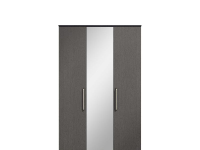 KT Deco Black And Graphite 3 Door Mirrored Wardrobe