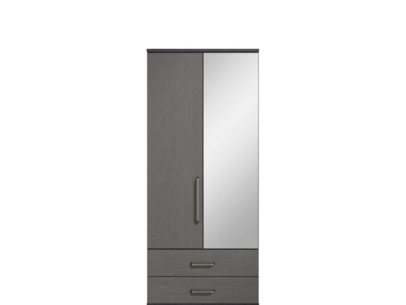 KT Deco Black And Graphite 2 Door Mirrored Gents Wardrobe