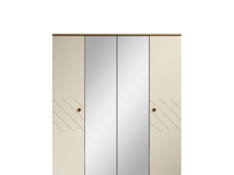 KT Geo Alabaster And Oak 4 Door Mirrored Wardrobe