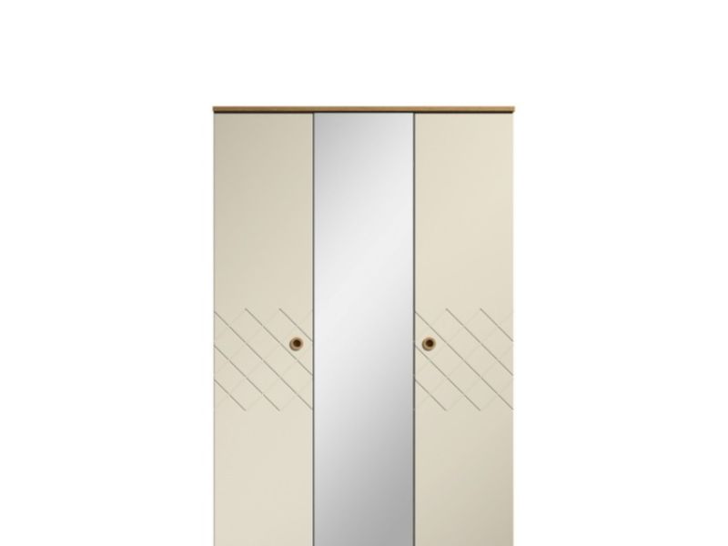KT Geo Alabaster And Oak 3 Door Mirrored Wardrobe