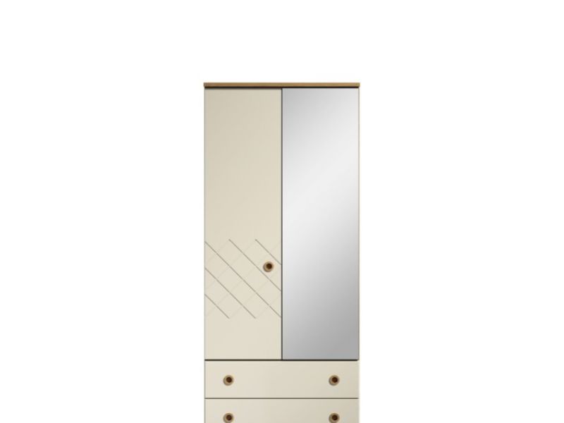 KT Geo Alabaster And Oak 2 Door Mirrored Gents Wardrobe
