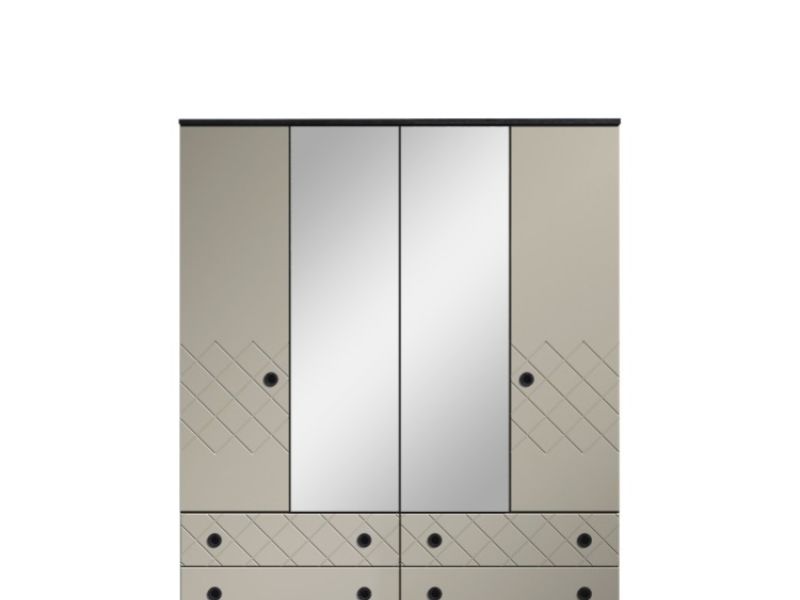 KT Geo Soft Grey And Black 4 Door Mirrored Gents Wardrobe