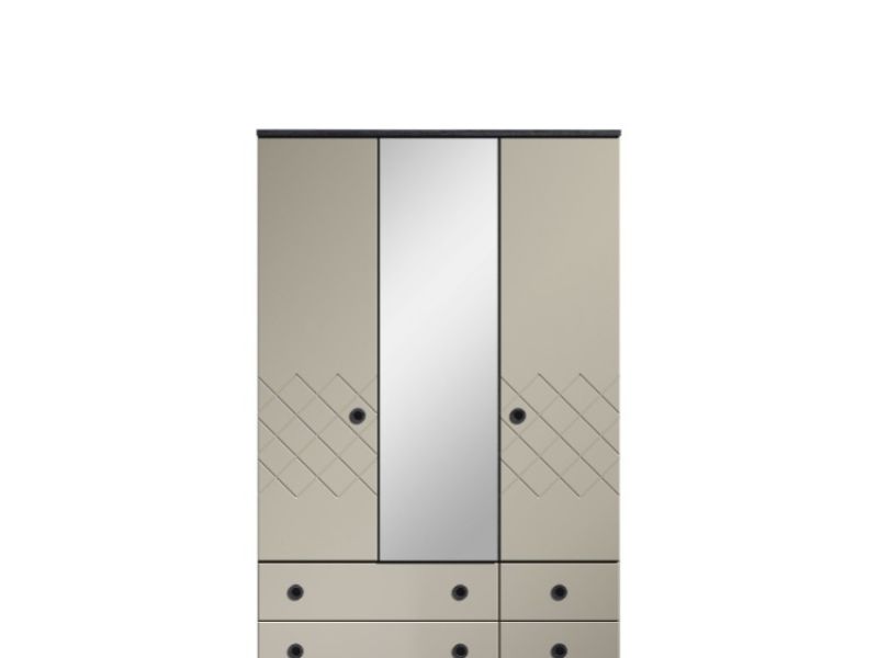 KT Geo Soft Grey And Black 3 Door Mirrored Gents Wardrobe