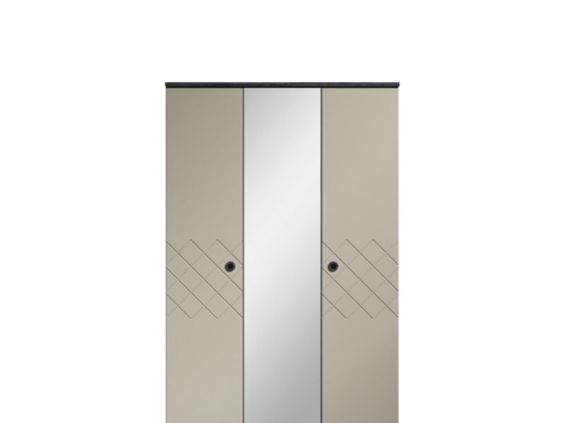 KT Geo Soft Grey And Black 3 Door Mirrored Wardrobe
