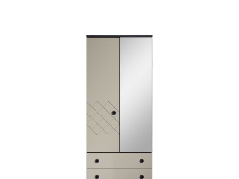 KT Geo Soft Grey And Black 2 Door Mirrored Gents Wardrobe