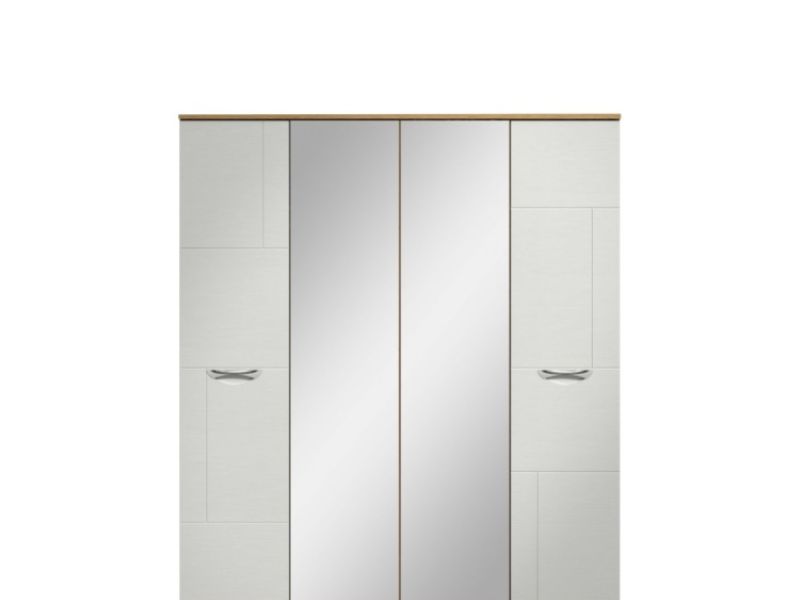 KT Moda White 4 Door Mirrored Wardrobe