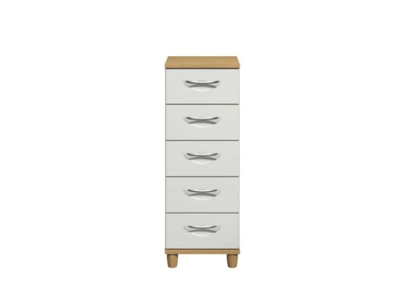 KT Moda White Narrow 5 Drawer Chest