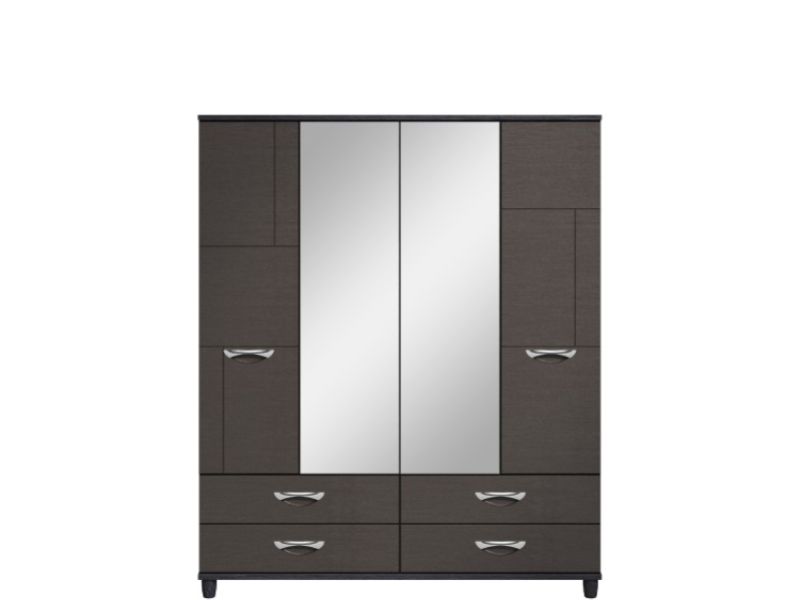 KT Moda Graphite And Black 4 Door Mirrored Gents Wardrobe