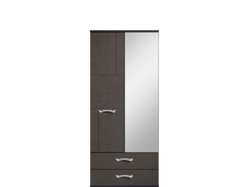 KT Moda Graphite And Black 2 Door Mirrored Gents Wardrobe