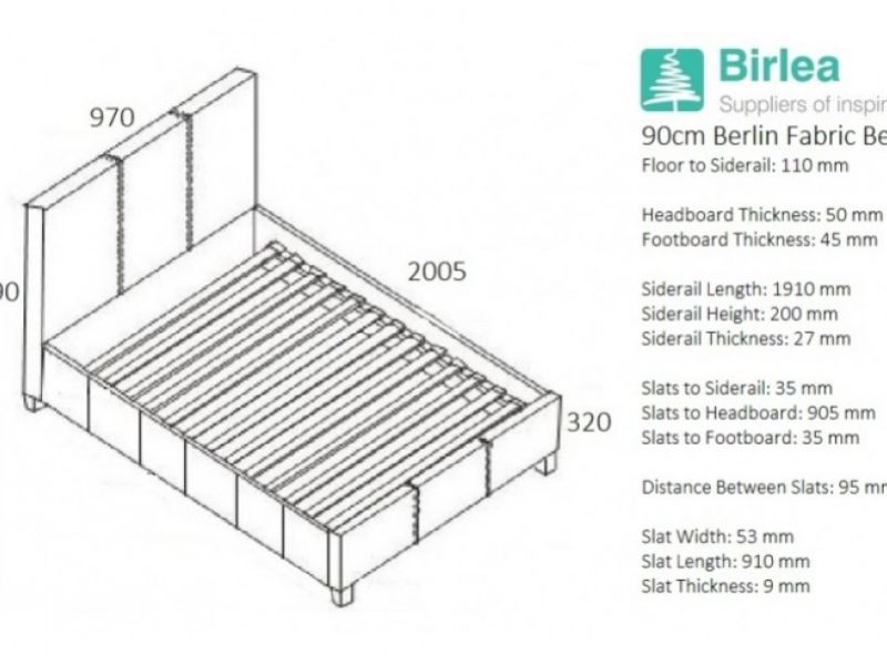 Birlea Berlin 3ft Single Grey Check Fabric Bed Frame