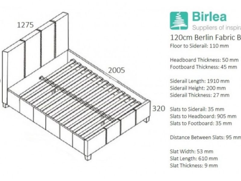 Birlea Berlin 4ft Small Double Grey Check Fabric Bed Frame