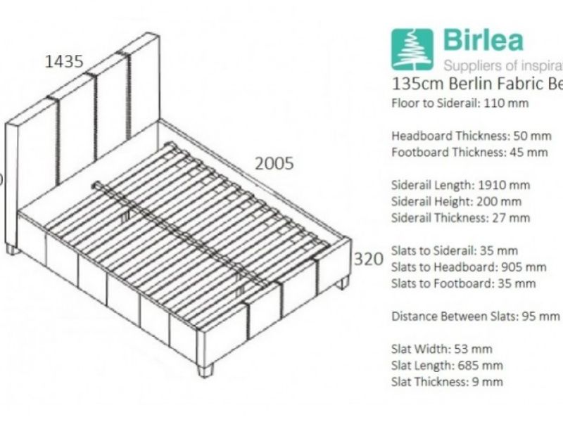Birlea Berlin 4ft6 Double Grey Check Fabric Bed Frame