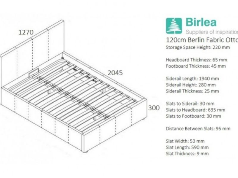 Birlea Berlin 4ft Small Double Grey Check Fabric Ottoman Bed