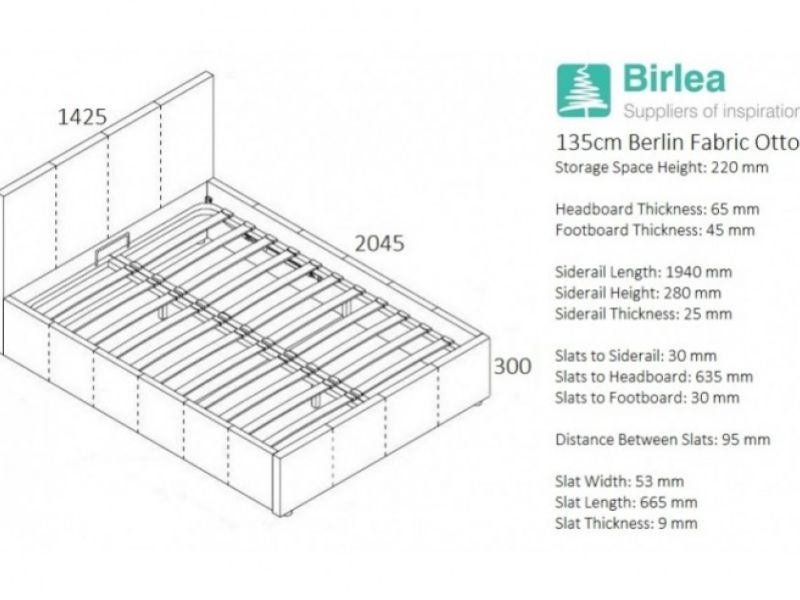Birlea Berlin 4ft6 Double Grey Check Fabric Ottoman Bed