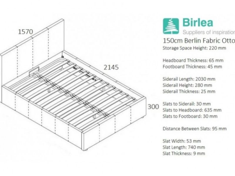 Birlea Berlin 5ft Kingsize Grey Check Fabric Ottoman Bed