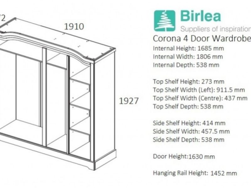 Birlea Corona Pine 4 Door Wardrobe