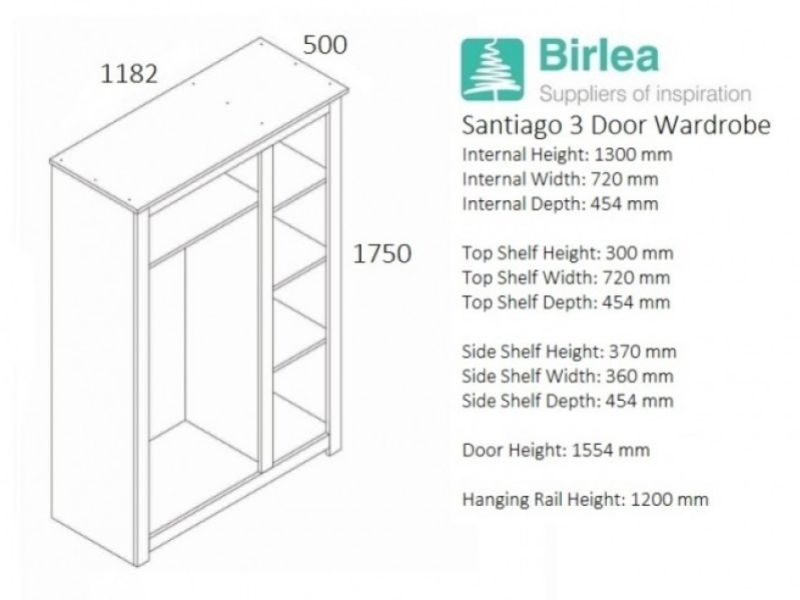 Birlea Santiago 3 Door Wardrobe