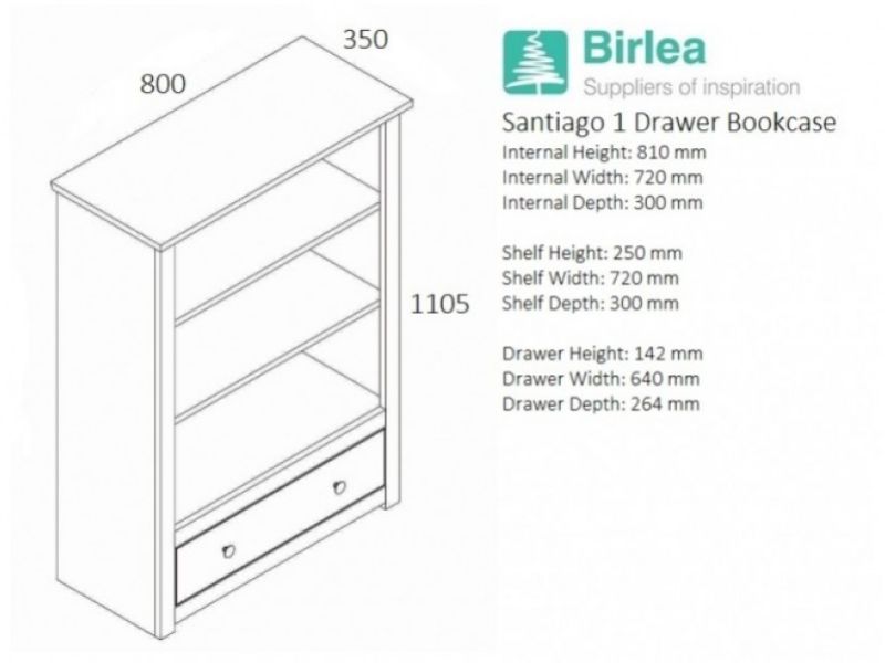 Birlea Santiago 1 Drawer Bookcase