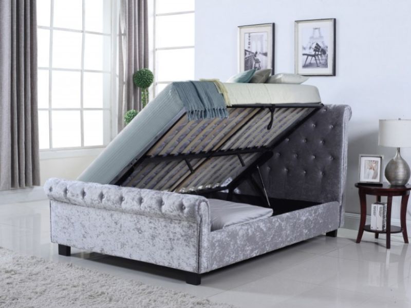 Flintshire Whitford 5ft Kingsize Silver Fabric Side Lift Ottoman Bed