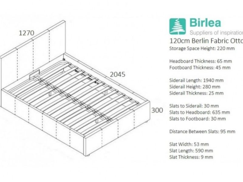 Birlea Berlin 4ft Small Double Steel Fabric Ottoman Bed