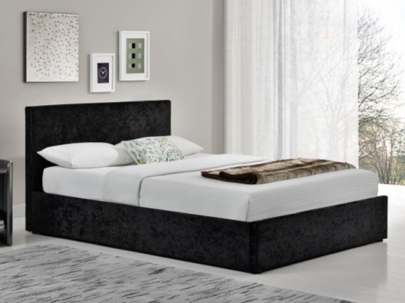 Birlea Berlin 4ft Small Double Black Crushed Velvet Fabric Ottoman Bed
