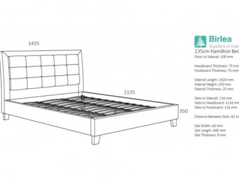 Birlea Hamilton 4ft6 Double Charcoal Fabric Bed Frame