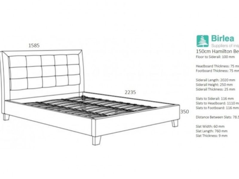 Birlea Hamilton 5ft Kingsize Grey Fabric Bed Frame