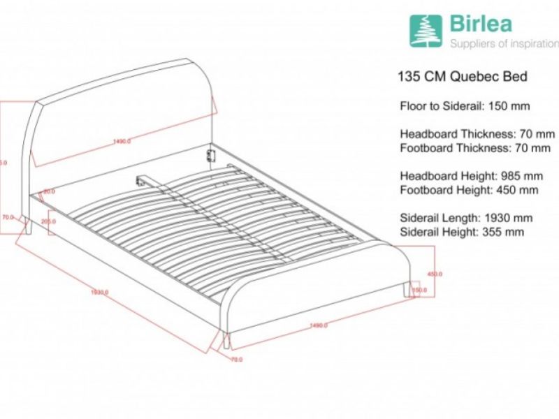 Birlea Quebec 4ft6 Double Grey Fabric Bed Frame