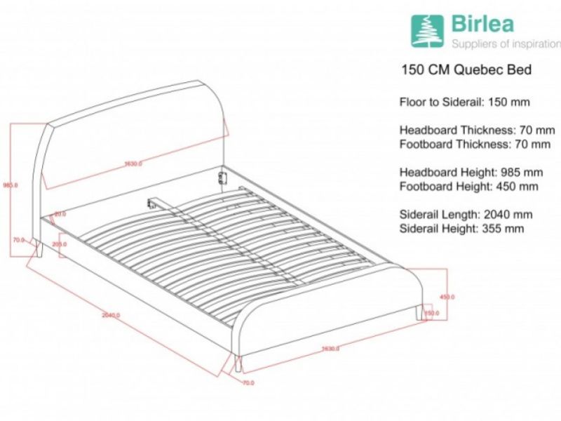 Birlea Quebec 5ft Kingsize Grey Fabric Bed Frame