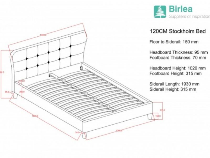 Birlea Stockholm 4ft Small Double Red Fabric Bed Frame