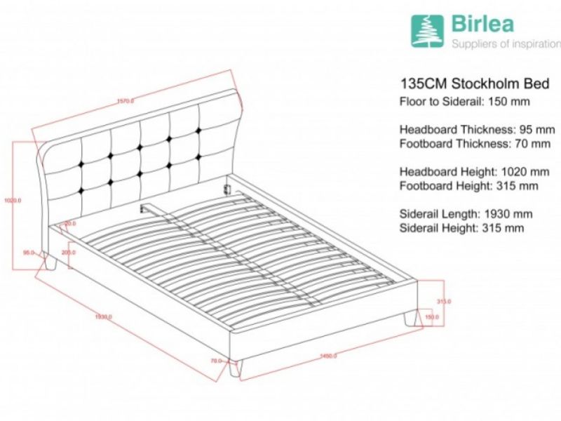 Birlea Stockholm 4ft6 Double Red Fabric Bed Frame