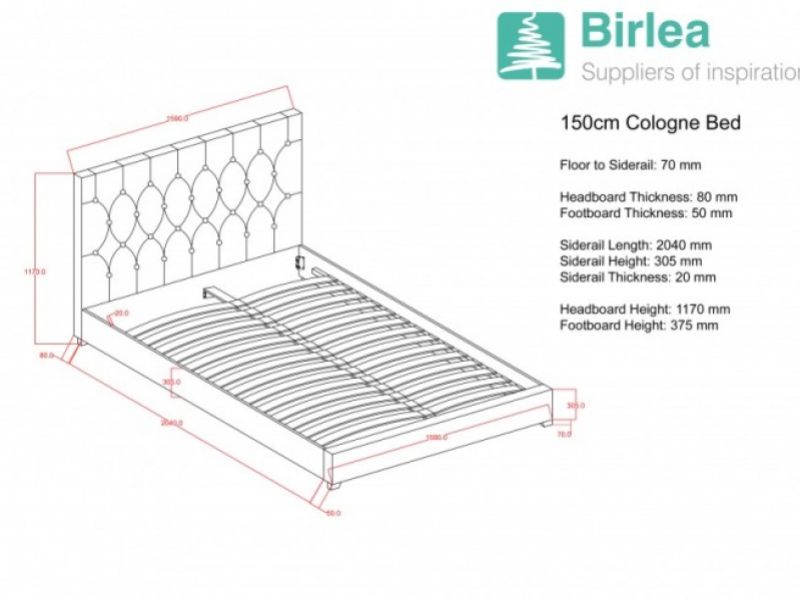 Birlea Cologne 5ft Kingsize Steel Fabric Bed Frame