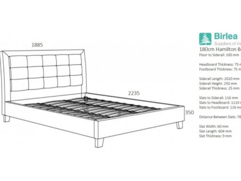 Birlea Hamilton 6ft Super Kingsize Grey Fabric Bed Frame