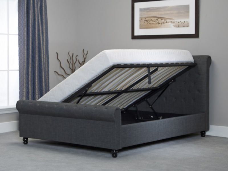 Emporia Oxford 4ft6 Double Grey Fabric Ottoman Bed